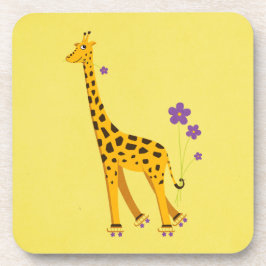 Funny Giraffe Roller Skaten Yellow Girl Getränkeuntersetzer