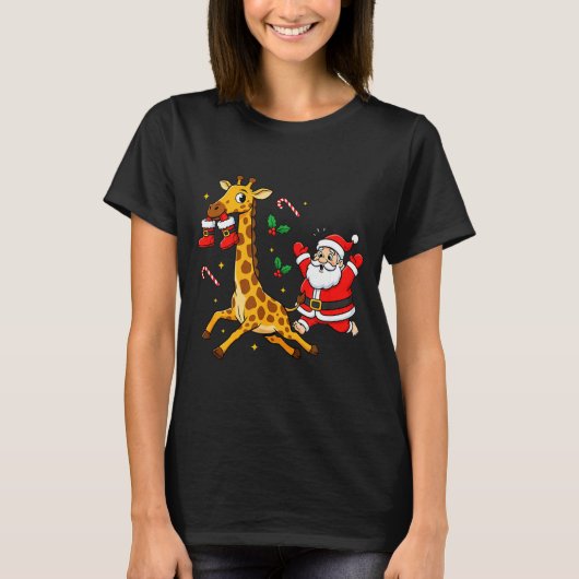 Funny Giraffe Santa Claus Boots Christmas Womens M T-Shirt (Vorderseite)