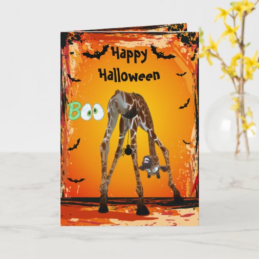 Funny Giraffe & Spider Halloween Card Karte (Gelbe Blume)