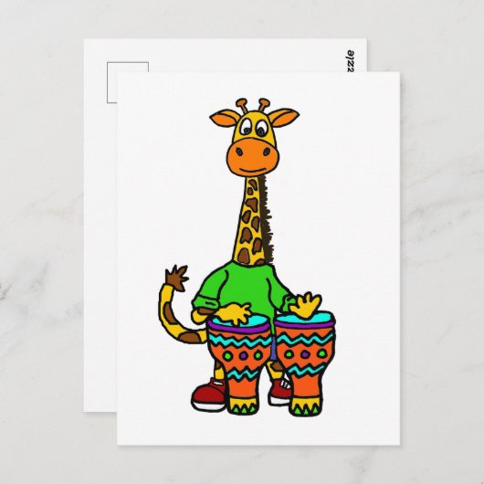 Funny Giraffe spielt Bongo Drums Postkarte (Vorne/Hinten)