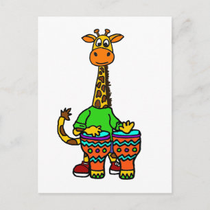 Funny Giraffe spielt Bongo Drums Postkarte