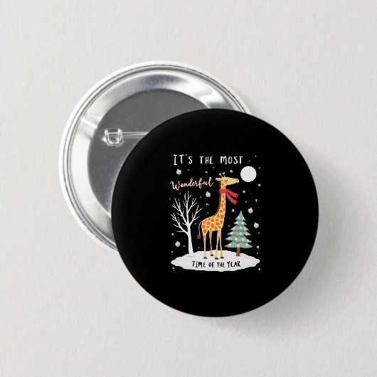 Funny Giraffe The Most Wonderful Time Christmas T- Button (Vorne & Hinten)