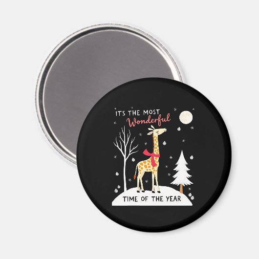 Funny Giraffe The Most Wonderful Time Christmas T- Magnet (Vorderseite/Rückseite)