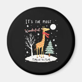Funny Giraffe The Most Wonderful Time Christmas T- Magnet (Vorne)