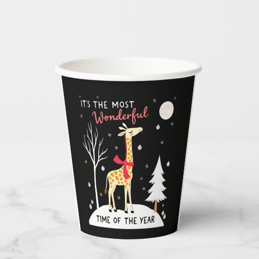 Funny Giraffe The Most Wonderful Time Christmas T- Pappbecher (Vorderseite)