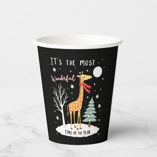 Funny Giraffe The Most Wonderful Time Christmas T- Pappbecher (Vorderseite)