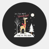 Funny Giraffe The Most Wonderful Time Christmas T- Runder Aufkleber (Vorderseite)
