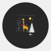 Funny Giraffe The Most Wonderful Time Christmas T- Runder Aufkleber (Vorderseite)