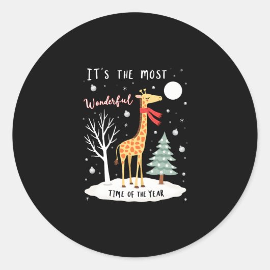 Funny Giraffe The Most Wonderful Time Christmas T- Runder Aufkleber (Vorderseite)