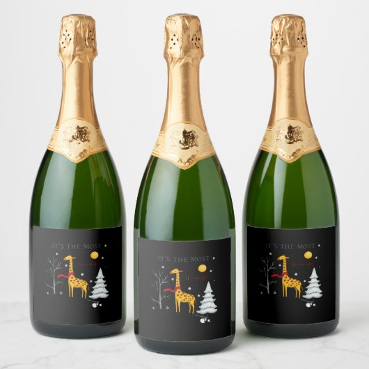 Funny Giraffe The Most Wonderful Time Christmas T- Schaumweinetikett (Flaschen)