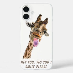 Funny Giraffe Tongue Out and Playful Wink Cartoon iPhone 16 Plus Hülle