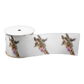 Funny Giraffe Tongue Out and Playful Wink Cartoon Satinband (Spule)