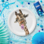 Funny Giraffe Tongue Out and Playful Wink - Fun Pappteller (Party)