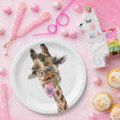 Funny Giraffe Tongue Out and Playful Wink - Fun Pappteller (Party)