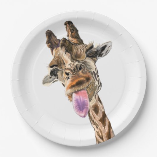 Funny Giraffe Tongue Out and Playful Wink - Fun Pappteller (Vorderseite)