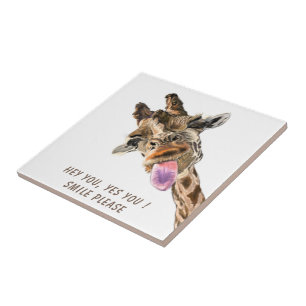 Funny Giraffe Tongue Out and Playful Wink - Läche Fliese