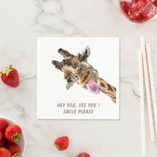 Funny Giraffe Tongue Out and Playful Wink - Läche Serviette
