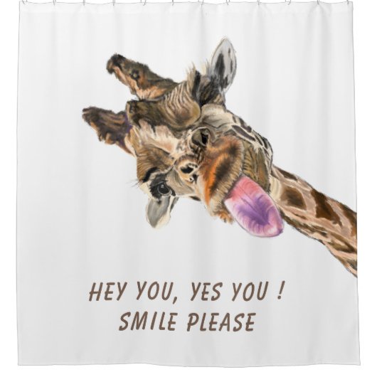 Funny Giraffe Tongue Out and Playful Wink - Lächel Duschvorhang (Vorderseite)