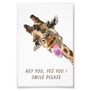 Funny Giraffe Tongue Out and Playful Wink - Lächel Fotodruck