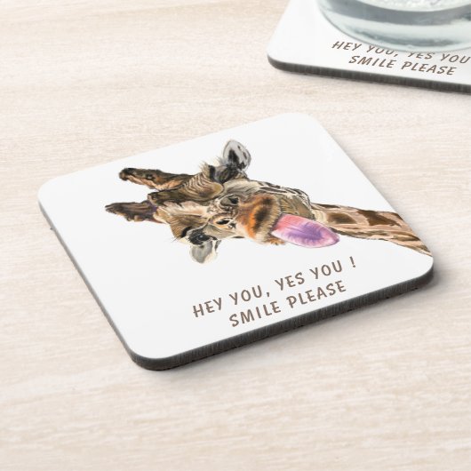 Funny Giraffe Tongue Out and Playful Wink - Lächel Getränkeuntersetzer (Linke Seite)