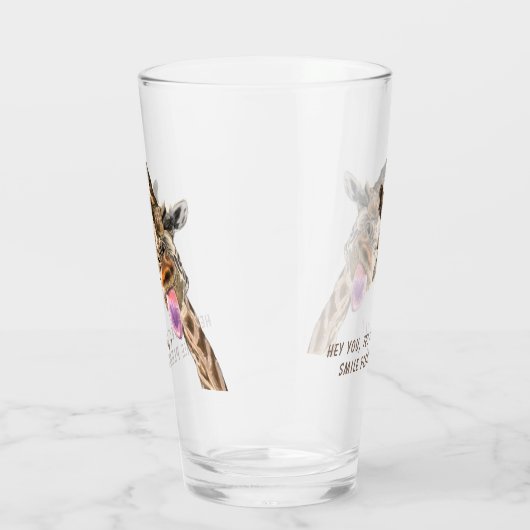 Funny Giraffe Tongue Out and Playful Wink - Lächel Glas (Rechts)