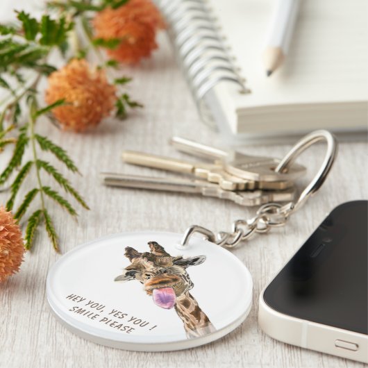 Funny Giraffe Tongue Out and Playful Wink - Lächel Schlüsselanhänger (Vorderseite rechts)