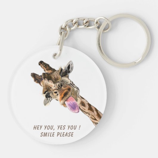 Funny Giraffe Tongue Out and Playful Wink - Lächel Schlüsselanhänger (Rückseite)