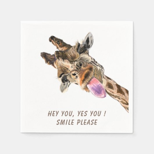 Funny Giraffe Tongue Out and Playful Wink - Lächel Serviette (Vorderseite)