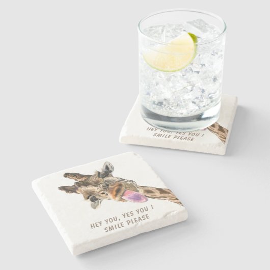 Funny Giraffe Tongue Out and Playful Wink - Lächel Steinuntersetzer (Seitenansicht)