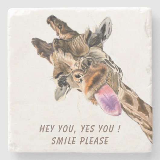 Funny Giraffe Tongue Out and Playful Wink - Lächel Steinuntersetzer (Vorderseite)