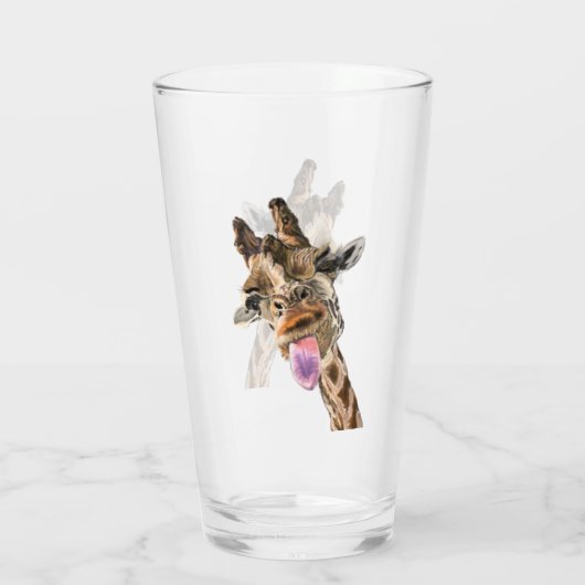 Funny Giraffe Tongue Out and Playful Wink - Spaß Glas (Rückseite)