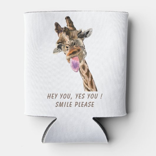 Funny Giraffe Tongue Out Can Cooler - Custom Text Dosenkühler (Vorderseite)