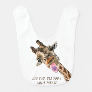 Funny Giraffe Tongue Out Playful Baby Bib Smile  Babylätzchen