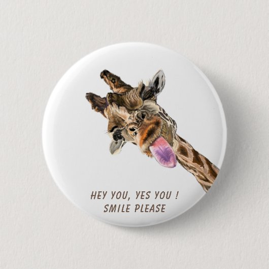 Funny Giraffe Tongue Out Playful Button Lächeln (Vorderseite)