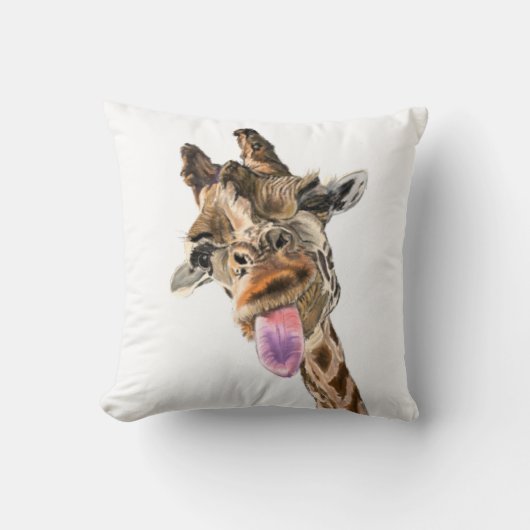 Funny Giraffe Tongue Out Playful Throw Kissen (Vorderseite)