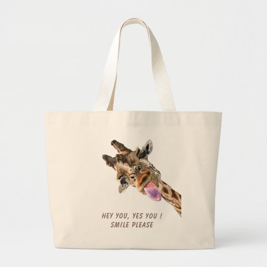 Funny Giraffe Tongue Out Playful Tote Bag Jumbo Stoffbeutel (Vorne)