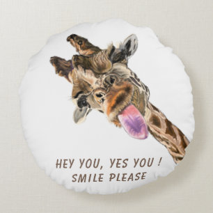Funny Giraffe Tongue Out Round Pillow - Lächeln Rundes Kissen