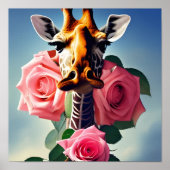 Funny Giraffe und Rose Digitale Kunst Poster (Vorne)
