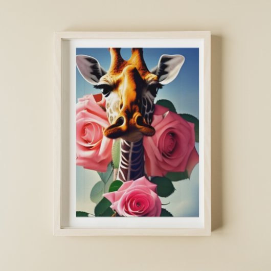 Funny Giraffe und Rose Digitale Kunst Poster