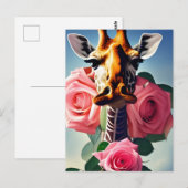 Funny Giraffe und Rose Digitale Kunst Postkarte (Vorne/Hinten)