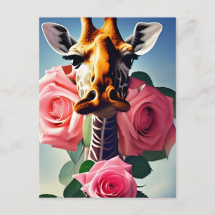 Funny Giraffe und Rose Digitale Kunst Postkarte