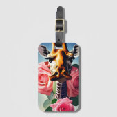 Funny Giraffe und Rose Surreal Gepäckanhänger (Vorderseite Vertikal)