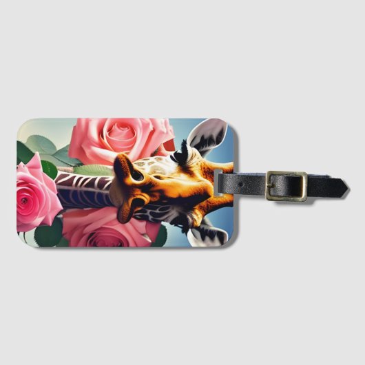 Funny Giraffe und Rose Surreal Gepäckanhänger (Vorderseite (Horizontal))