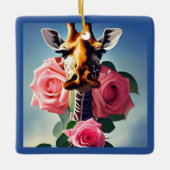 Funny Giraffe und Rose Surreal Personalisiert Keramikornament (Vorderseite)