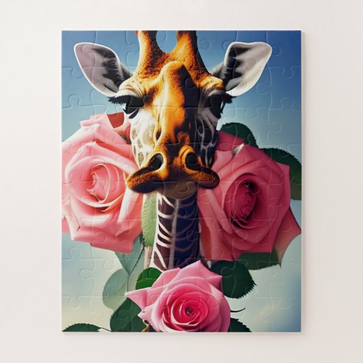 Funny Giraffe und Rose Surreal Puzzle (Vertikal)
