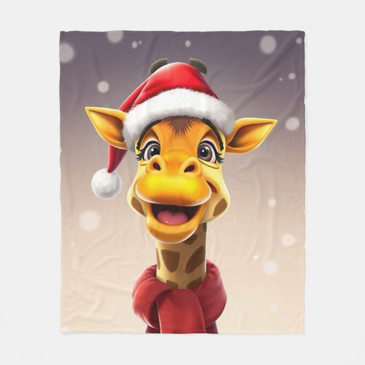 Funny giraffe wearing a Santa hat Fleecedecke (Vorderseite)