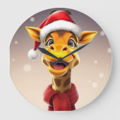 Funny giraffe wearing a Santa hat Große Wanduhr (Vorderseite)