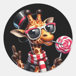 Funny Giraffe Wearing Sonnenbrille Runder Aufkleber
