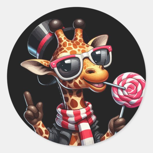 Funny Giraffe Wearing Sonnenbrille Runder Aufkleber (Vorderseite)
