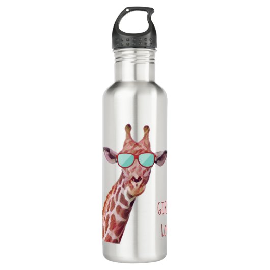 Funny Giraffe Wearing Sonnenbrillen Wasserfarben K Edelstahlflasche (Vorderseite)